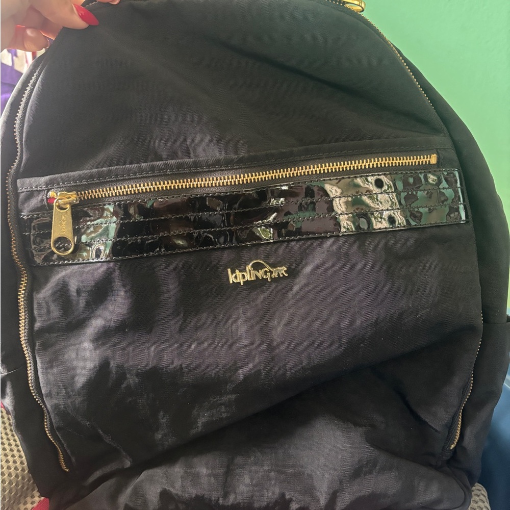 Kipling Black Backpack with Gold Zippers